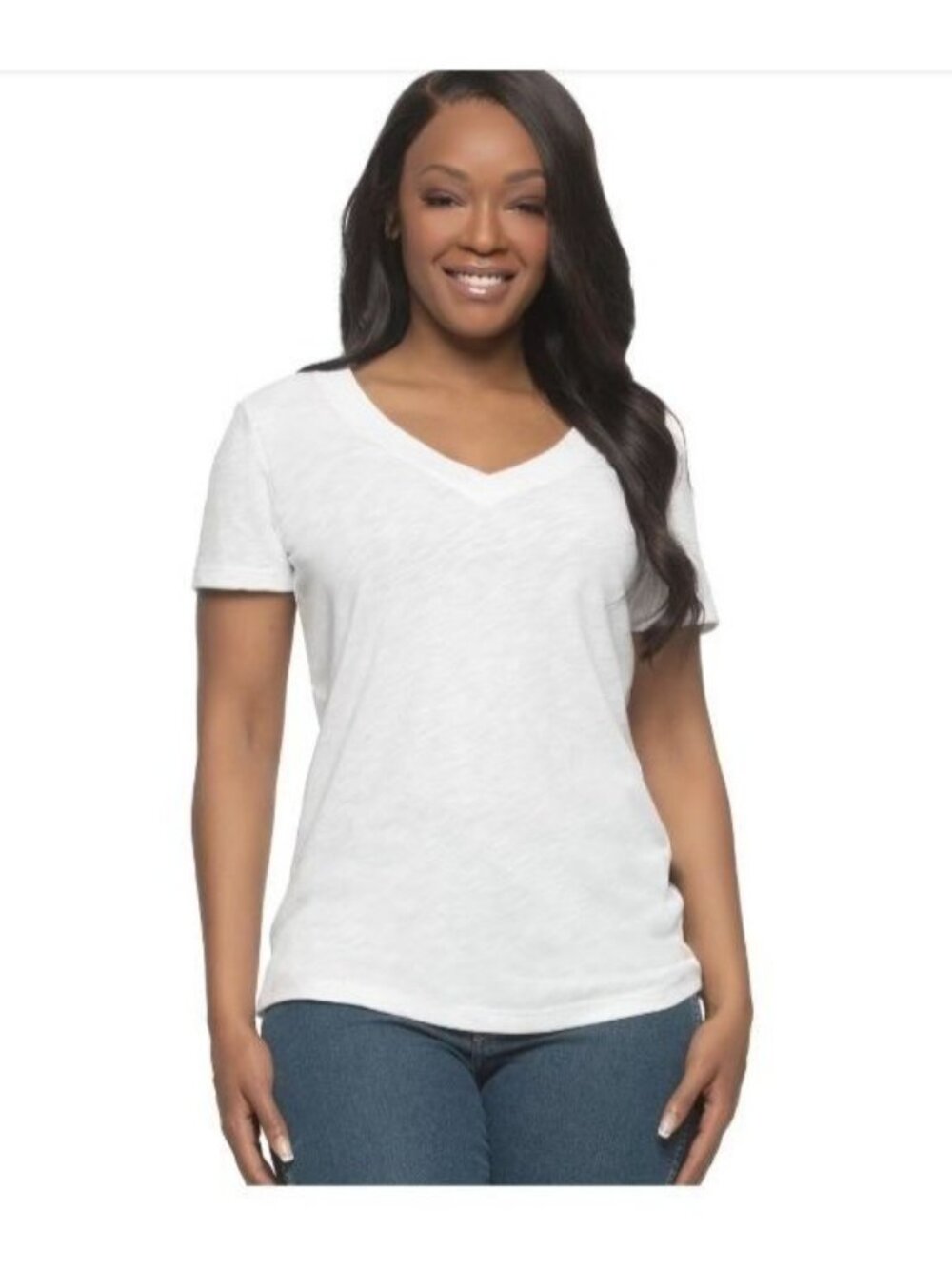 Felina Women's Xxl White V-Neck Short Sleeve T-Shirt Cotton Blend M1077